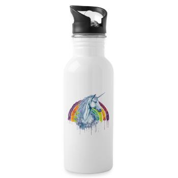 Magical Watercolor Rainbow Unicorn - Water bottle with straw - white - Right