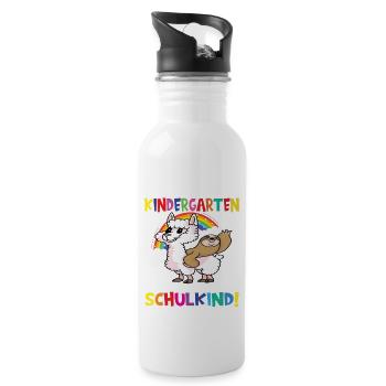 Tschüss Kindergarten Ich Bin Jetzt Ein Schulkind! - Trinkflasche mit integriertem Trinkhalm - Weiß - Rechts