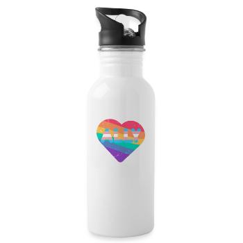 Ally Rainbow Flag Heart pour le jeu de mots LGBT transgenre - Gourde avec paille intégrée - blanc - Droite