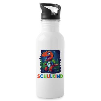 Einschulung T-Rex Dino Schulanfang Schulkind 2023 - Trinkflasche mit integriertem Trinkhalm - Weiß - Rechts