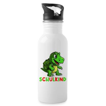 Einschulung T-Rex Dino Schulanfang Schulkind 2023 - Trinkflasche mit integriertem Trinkhalm - Weiß - Rechts