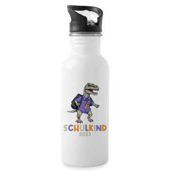 Einschulung T-Rex Dino Schulanfang Schulkind 2023 - Trinkflasche mit integriertem Trinkhalm - Weiß - Rechts