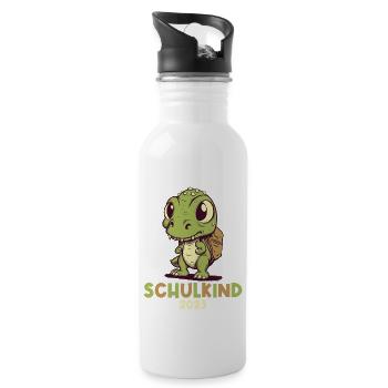 Einschulung T-Rex Dino Schulanfang Schulkind 2023 - Trinkflasche mit integriertem Trinkhalm - Weiß - Rechts