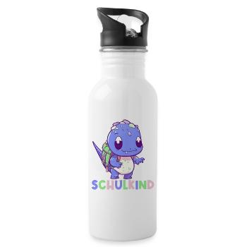 Einschulung T-Rex Dino Schulanfang Schulkind 2023 - Trinkflasche mit integriertem Trinkhalm - Weiß - Rechts