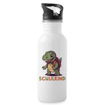 Einschulung T-Rex Dino Schulanfang Schulkind 2023 - Trinkflasche mit integriertem Trinkhalm - Weiß - Rechts
