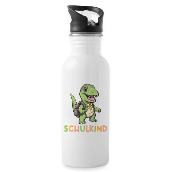 Einschulung T-Rex Dino Schulanfang Schulkind 2023 - Trinkflasche mit integriertem Trinkhalm - Weiß - Rechts