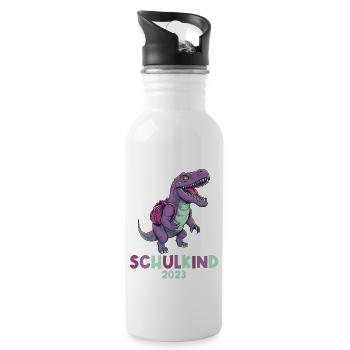 Einschulung T-Rex Dino Schulanfang Schulkind 2023 - Trinkflasche mit integriertem Trinkhalm - Weiß - Rechts