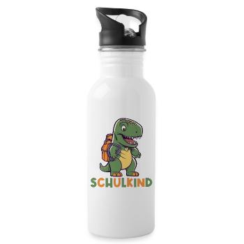 Einschulung T-Rex Dino Schulanfang Schulkind 2023 - Trinkflasche mit integriertem Trinkhalm - Weiß - Rechts