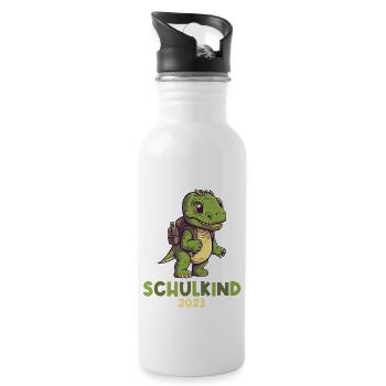 Einschulung T-Rex Dino Schulanfang Schulkind 2023 - Trinkflasche mit integriertem Trinkhalm - Weiß - Rechts