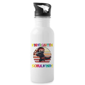 Tschüss Kindergarten Ich Bin Jetzt Ein Schulkind! - Trinkflasche mit integriertem Trinkhalm - Weiß - Rechts