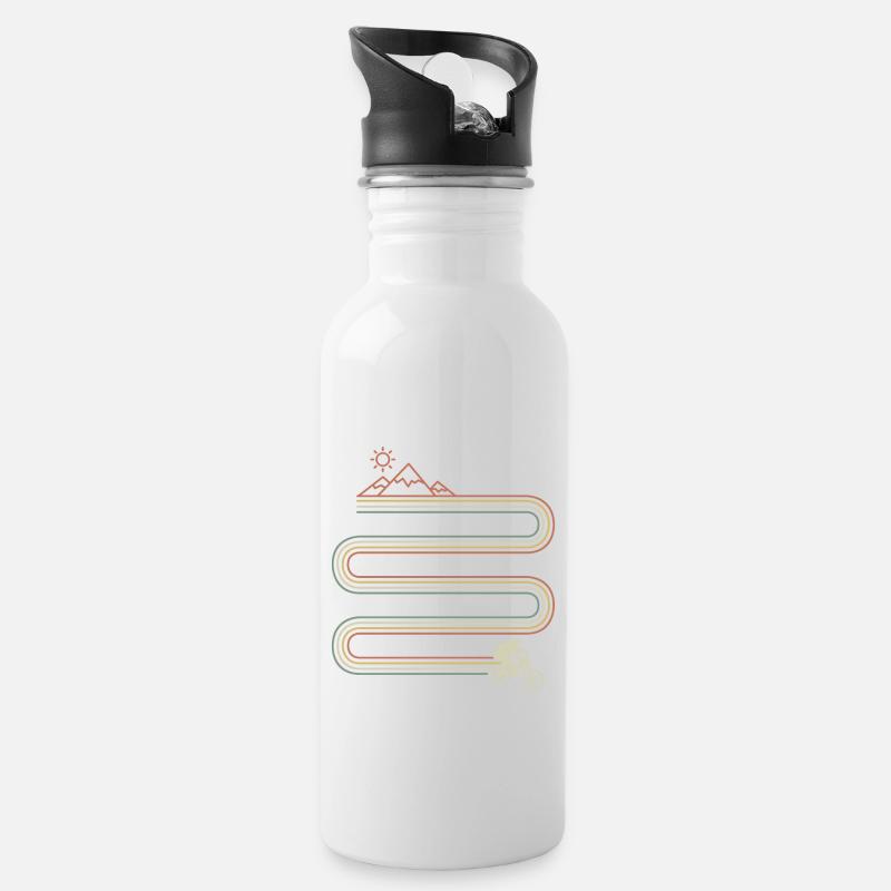 Retro MTB Mountainbike - Trinkflasche mit integriertem Trinkhalm - Weiß