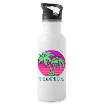Florida Retro Palme-Sonnenuntergang - Trinkflasche mit integriertem Trinkhalm - Weiß - Rechts