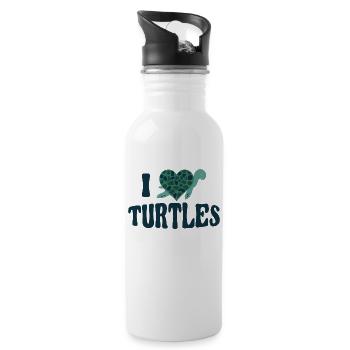 Sea Turtle Tortoise Heart I Love - Water bottle with straw - white - Right