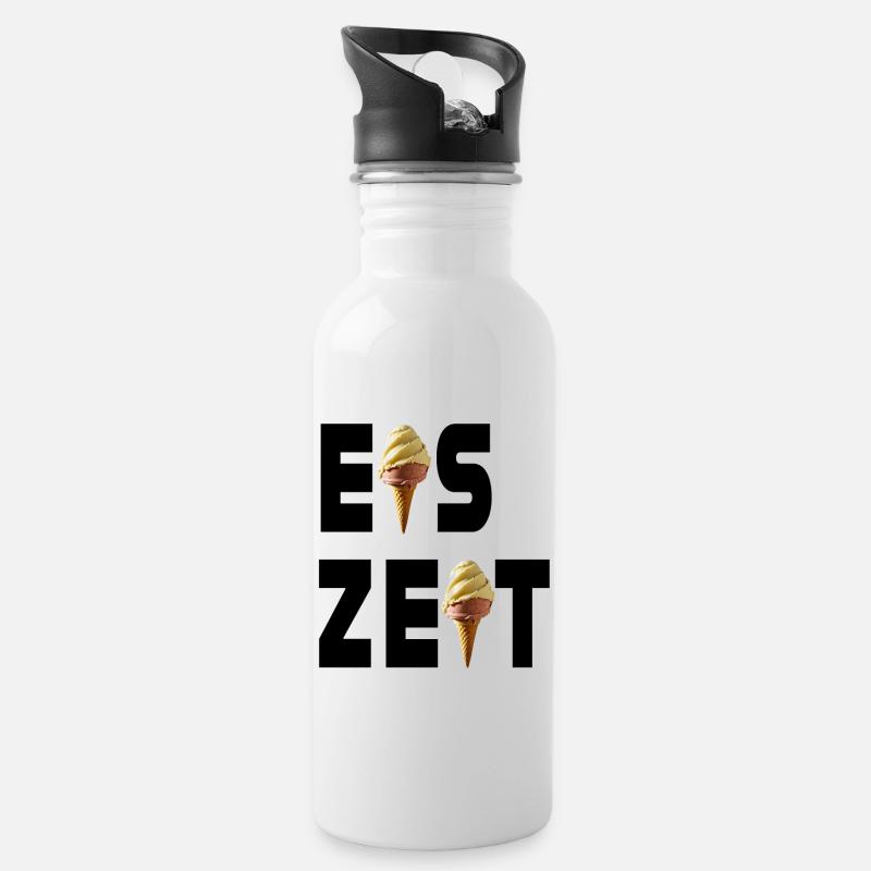 Eiszeit mit Eis - Trinkflasche mit integriertem Trinkhalm - Weiß