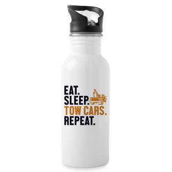 Eat Sleep Tow Cars Repeat Abschlepper Fahrer - Trinkflasche mit integriertem Trinkhalm - Weiß - Rechts
