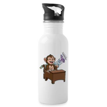 Affe Klavierspieler - Trinkflasche mit integriertem Trinkhalm - Weiß - Rechts