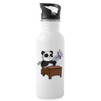Panda Klavierspieler - Trinkflasche mit integriertem Trinkhalm - Weiß - Rechts