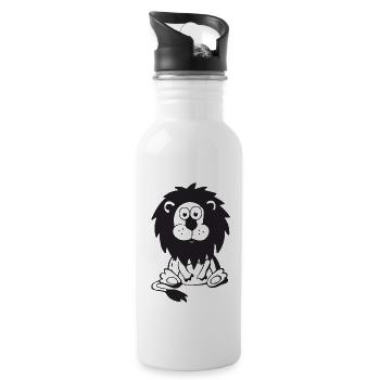 Lion, Cute Drawing for Kids, Illustration, Ges - Water bottle with straw - white - Right