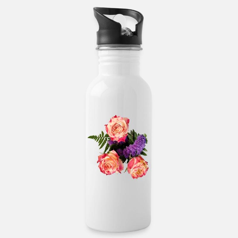 Rose bouquet in lavender glow - Water bottle with straw - white