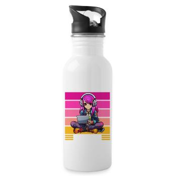 Gaming Konsole PC Zockerin Mädchen Gamer Girl - Trinkflasche mit integriertem Trinkhalm - Weiß - Rechts
