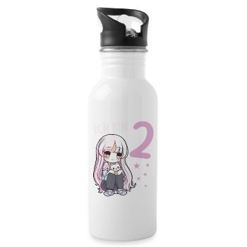 2 Jahre Mädchen Anime Kawaii Katze 2. Geburtstag - Trinkflasche mit integriertem Trinkhalm - Weiß - Rechts