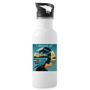 Frau Träumt von Strand und Ferien - Trinkflasche mit integriertem Trinkhalm - Weiß - Rechts