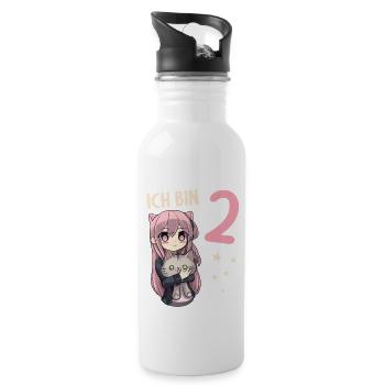 2 Jahre Mädchen Anime Kawaii Katze 2. Geburtstag - Trinkflasche mit integriertem Trinkhalm - Weiß - Rechts