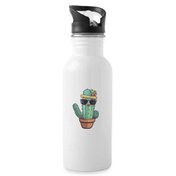 Cactus mignon mignon avec des lunettes de soleil pour l’été - Gourde avec paille intégrée - blanc - Droite