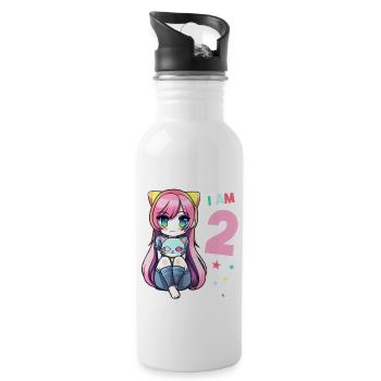 2 Jahre Mädchen Anime Kawaii Katze 2. Geburtstag - Trinkflasche mit integriertem Trinkhalm - Weiß - Rechts