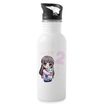 2 Jahre Mädchen Anime Kawaii Katze 2. Geburtstag - Trinkflasche mit integriertem Trinkhalm - Weiß - Rechts