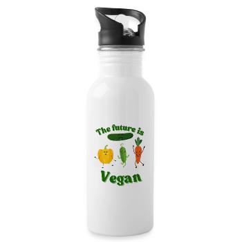 The Future Is Vegan Funny Vegetable Sticker Fun - Water bottle with straw - white - Right