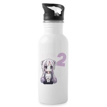 2 Jahre Mädchen Anime Kawaii Katze 2. Geburtstag - Trinkflasche mit integriertem Trinkhalm - Weiß - Rechts