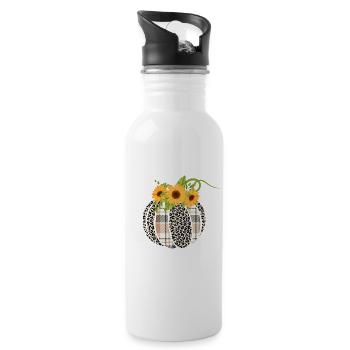 Leopard Plaid Kürbis Erntedank Halloween Herbst - Trinkflasche mit integriertem Trinkhalm - Weiß - Rechts