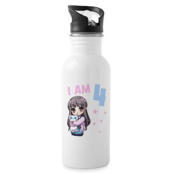 4 ans Fille Anime Kawaii Cat 4ème anniversaire - Gourde avec paille intégrée - blanc - Droite