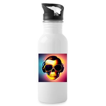 Skull with sunglasses & headphones - cool-rockig - Water bottle with straw - white - Right