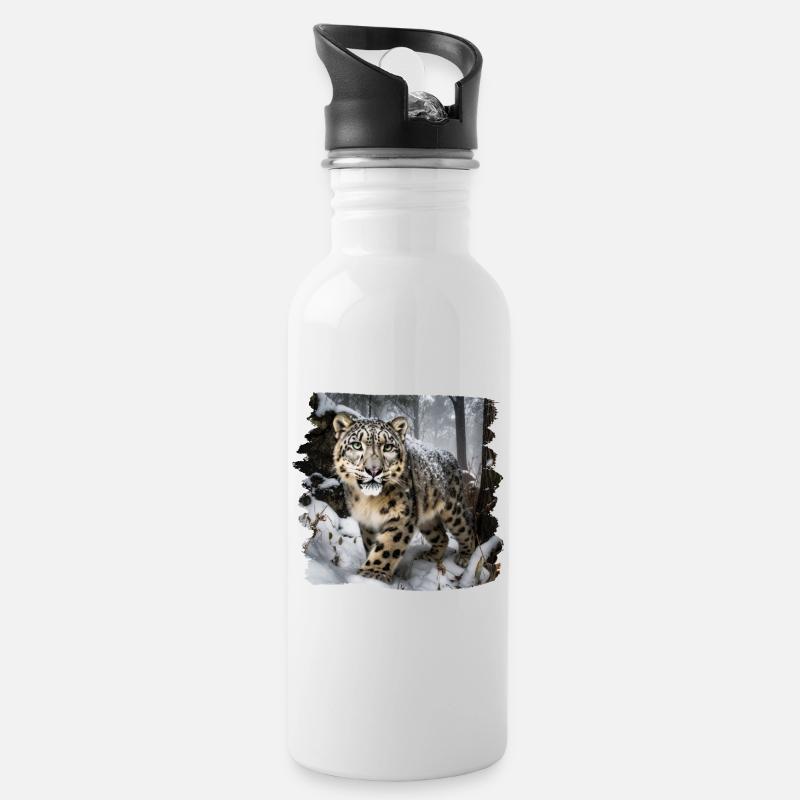Schneeleoparden Schneeleopard - Trinkflasche mit integriertem Trinkhalm - Weiß