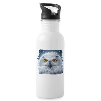 Eulen Kauz Owl Uhu Nachteule Eule - Trinkflasche mit integriertem Trinkhalm - Weiß - Rechts