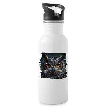 Eulen Kauz Owl Uhu Nachteule Eule - Trinkflasche mit integriertem Trinkhalm - Weiß - Rechts
