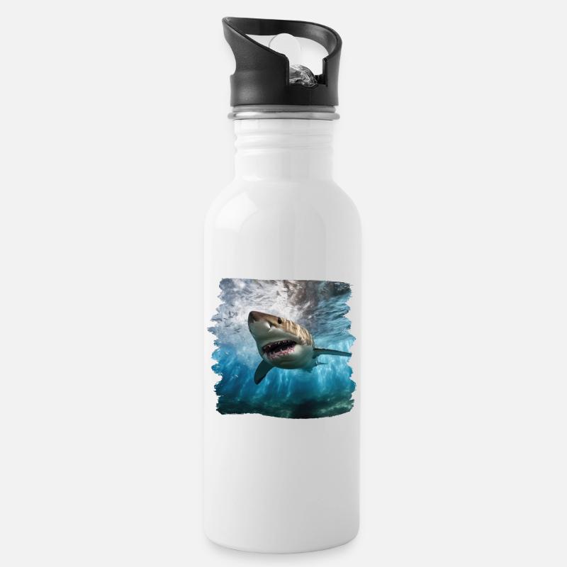 Haie realistic Hai weißer Hai - Trinkflasche mit integriertem Trinkhalm - Weiß