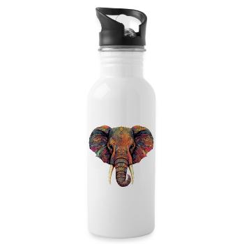 Colorful elephant head - Water bottle with straw - white - Right