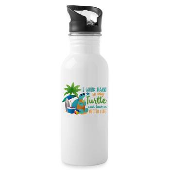 Sea Turtle Tortoise I Work Hard So - Trinkflasche mit integriertem Trinkhalm - Weiß - Rechts