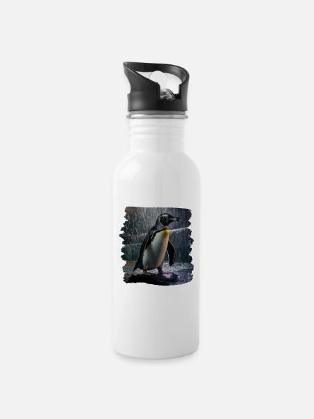Pinguine realistic Pinguin - Trinkflasche mit integriertem Trinkhalm - Weiß
