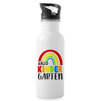 Hallo Kindergarten Gruppe Kita 1. Tag Tagesstätte - Trinkflasche mit integriertem Trinkhalm - Weiß - Rechts