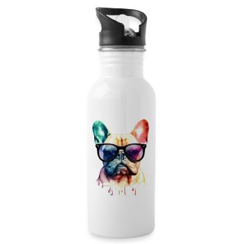 Französische Bulldogge - Trinkflasche mit integriertem Trinkhalm - Weiß - Rechts