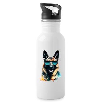 Deutscher Schäferhund - Trinkflasche mit integriertem Trinkhalm - Weiß - Rechts