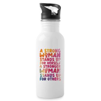 Feminist Watercolor A Strong Woman - Water bottle with straw - white - Right