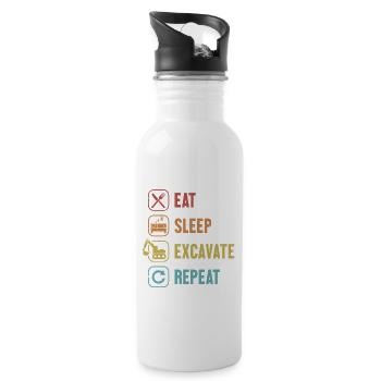 Eat Sleep Excavate Repeat Excavator duty cycle crawler crane - Water bottle with straw - white - Right