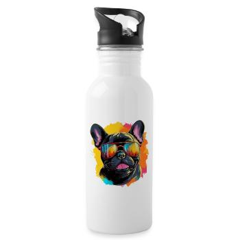 Bouledogue français coloré portant des lunettes de soleil - Gourde avec paille intégrée - blanc - Droite