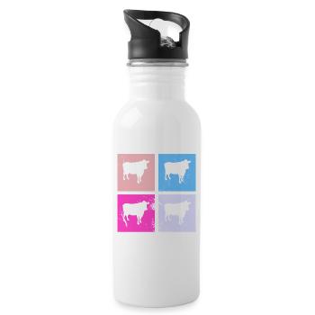Kuh Retro Muh Landwirt Milch Bauernhof Geschenk - Trinkflasche mit integriertem Trinkhalm - Weiß - Rechts