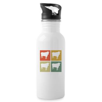 Kuh Tier Bauer Muh Retro Bauernhof Geschenk - Trinkflasche mit integriertem Trinkhalm - Weiß - Rechts